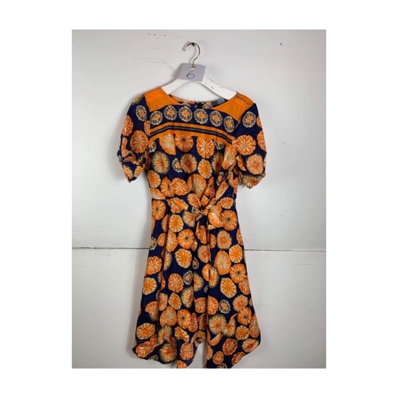 Anthropologie Eva Franco Midi Fit and Flare Orange Floral  Dress - Picture 1 of 2